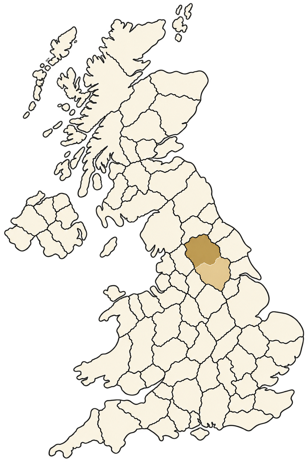 Map of the UK highlighting West and North Yorkshire, the areas covered by White Rose Home Improvements
